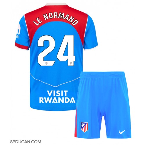 Dječji Nogometni Dres Atletico Madrid Robin Le Normand #24 Rezervni 2025-26 Kratak Rukav (+ Kratke hlače)